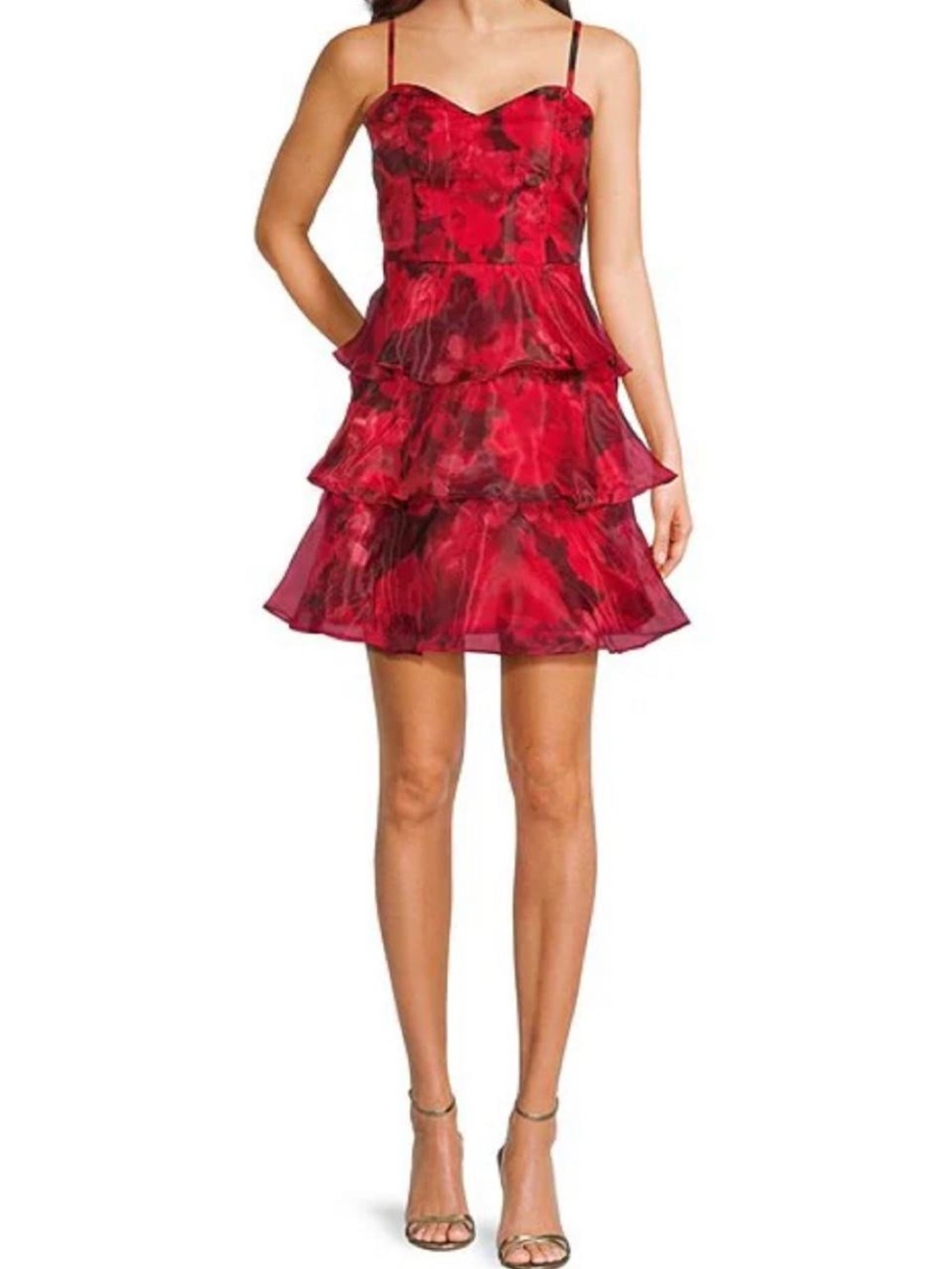 BCX Red Floral Tiered Ruffle Mini Dress